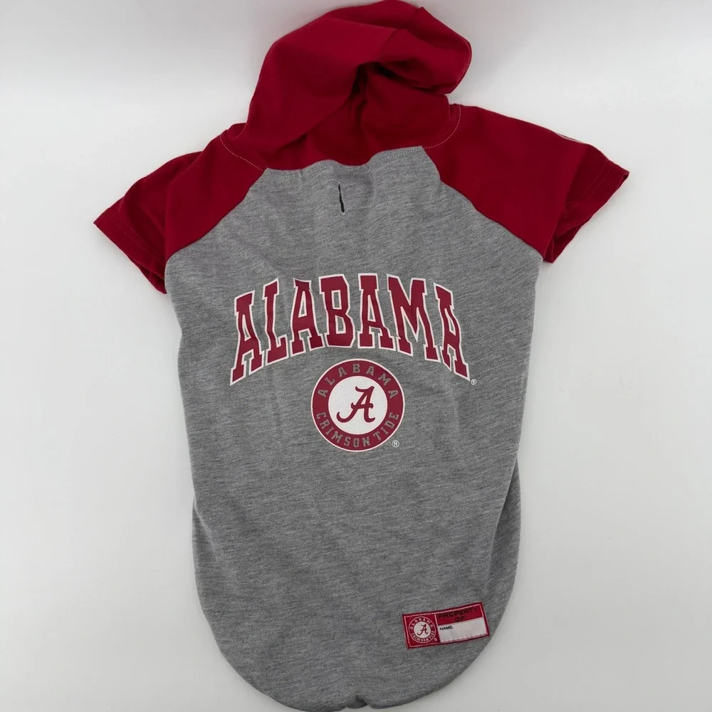 Pets‎ First Alabama Crimson Tide Dog Hoodie Large Gray Red Raglan NCAA Pet Shirt